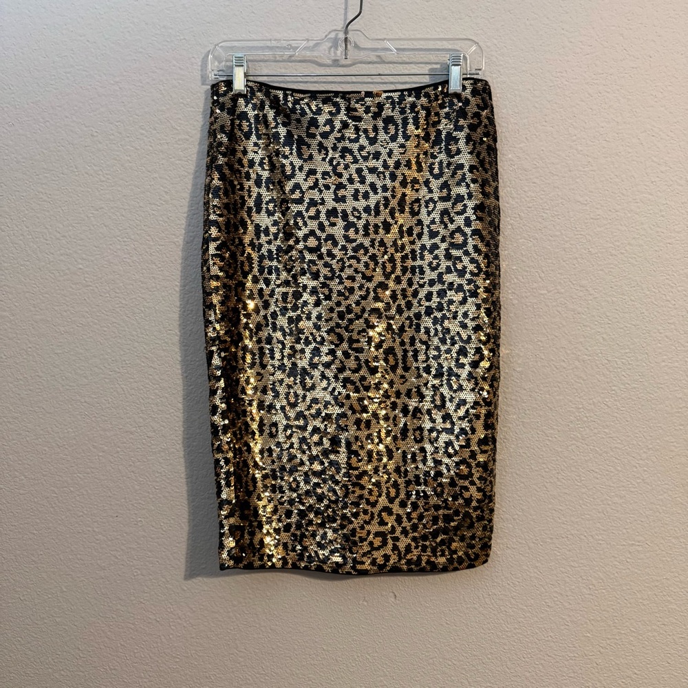 Michael Michael Kors Leopard Print Sequin Embellished Pencil Skirt NYE New Years